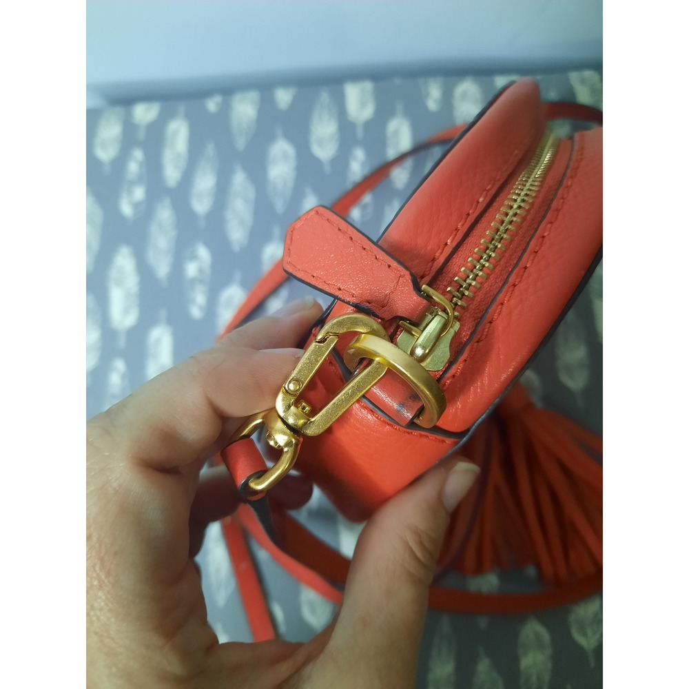Tory Burch McGraw Camera Bag Orange Pebbled Leather Crossbody Tassel Logo - Picture 3 of 7